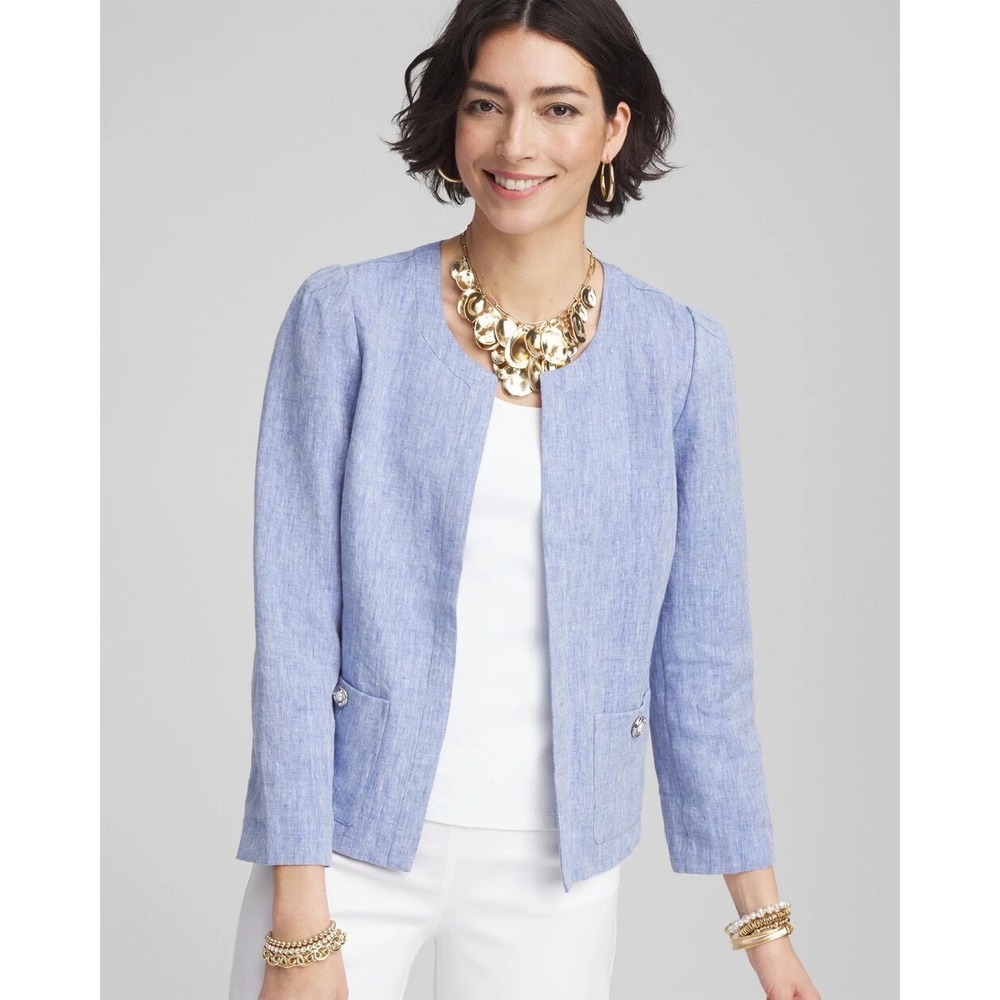 Chicos Collarless Linen Blazer Open Front Size 0/S NWT